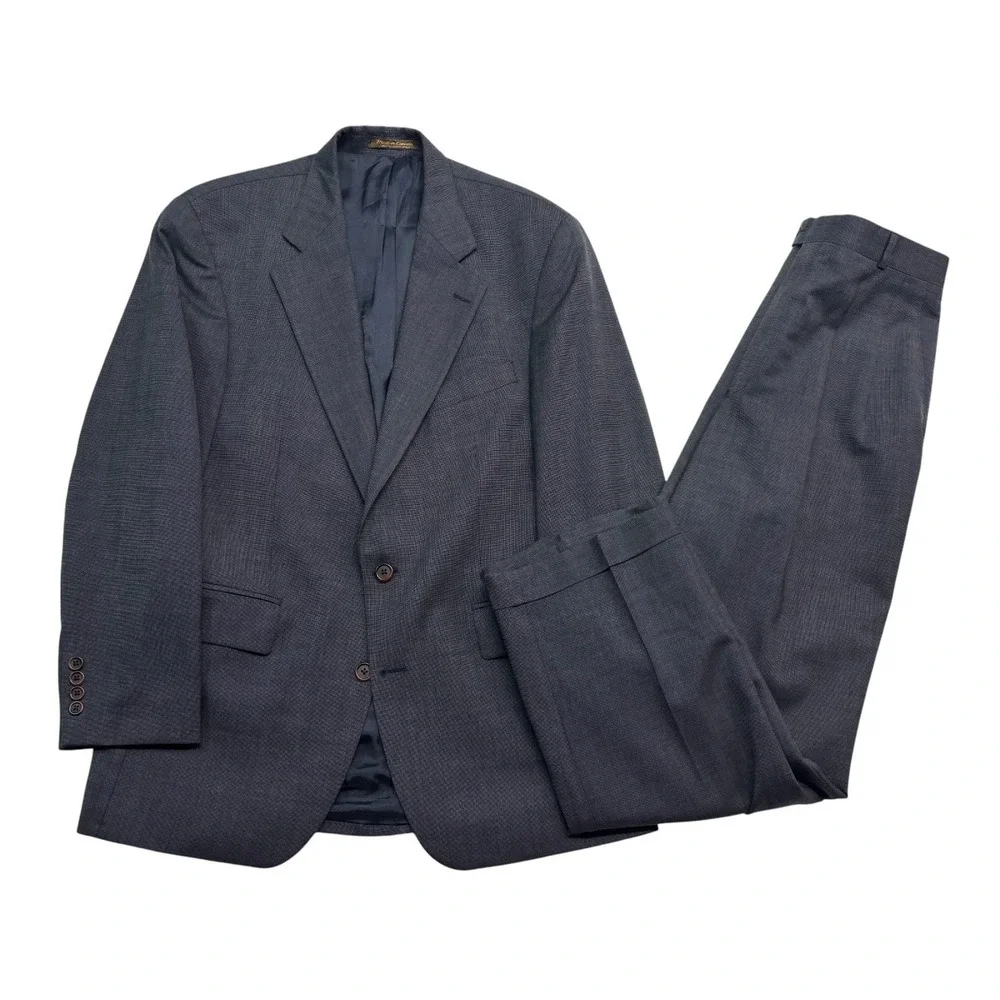 vtg 90s Ralph Lauren Chaps 40R 32x30 Charcoal 2pc Pant Suit Wool Cuffed Pleated